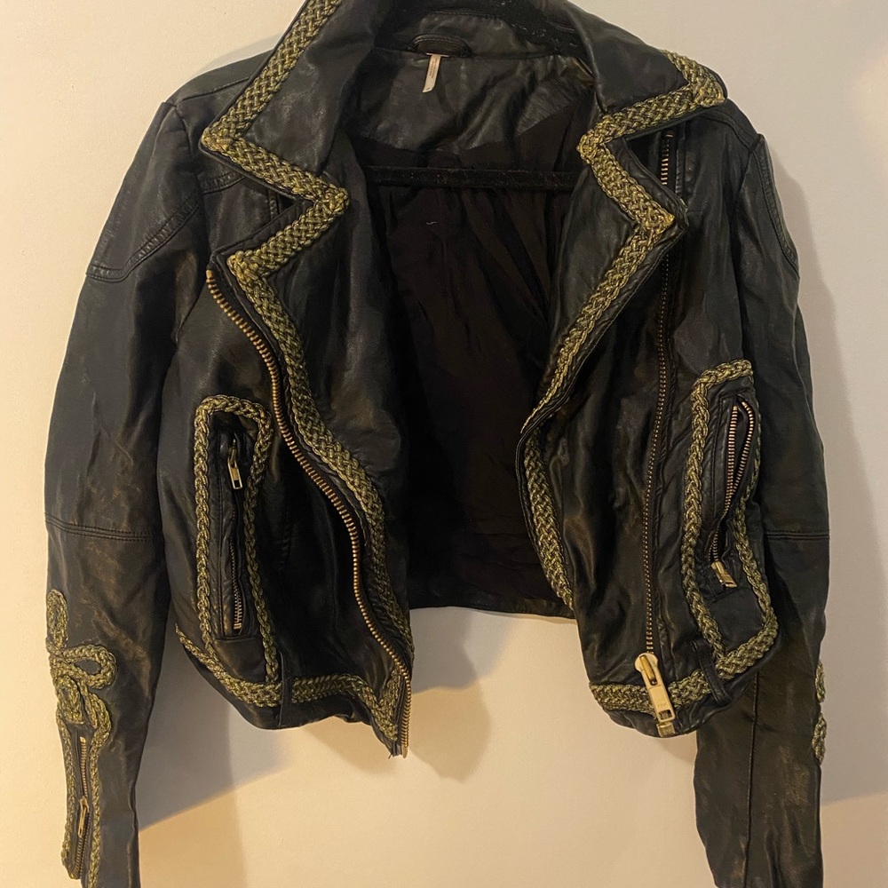 Free People Leather Jacket with Gold Accents